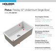 Houzer PTU-3600 Platus 32" Fireclay Undermount Single Bowl Kitchen Sink with Basket Strainer & Basin Grid