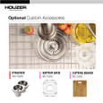 Houzer LCR-3221 Legend 32" Stainless Steel Drop-in Topmount 4-hole 50/50 Double Bowl Corner Kitchen Sink with Strainer & Grid