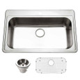 Houzer PGS-3122 Premier 33" Stainless Steel Drop-in Topmount Single Bowl Kitchen Sink with Strainer & Grid