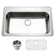 Houzer PGS-3122 Premier 33" Stainless Steel Drop-in Topmount Single Bowl Kitchen Sink with Strainer & Grid