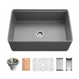 Houzer PTW-3020S Aspire 30" Fireclay Farmhouse Apron Front Single Bowl Workstation Sink with Accessories