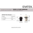Emtek 2258 Cylinder Floor Bumper 2-Inch technical specifications and dimensions sheet