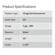 Don-Jo HR-120 Hinge Reinforcement Plate — 10" x 1-1/2", 7 Gauge Steel