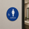 Don-Jo CHS-5 Title 24 Girls Restroom Door Sign 12" Diameter in Blue with Braille