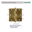 Emtek Emtek 92033 Heavy Duty Plain Bearing Hinges (Pair), 3-1/2" x 3-1/2" with 5/8" Radius Corners, Plated Steel EMTEK-92033
