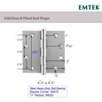Emtek Emtek 94025 Heavy Duty Ball Bearing Hinges (Pair), 4-1/2" x 4-1/2" with 1/4" Radius Corners, Plated Steel EMTEK-94025