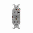 Eaton IG5362GY Arrow Hart heavy-duty industrial specification grade duplex receptacle, #14-10 AWG, 20A, Industrial, Flush, 125V, Back and side, Gray, Brass, High-impact nylon face, Glass-filled nylon base, 5-20R, Duplex, Screw, Nylon