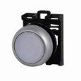 Eaton M22-DL-W M22 modular pushbutton, 22.5 mm, Flush, Momentary, Illuminated, Bezel: Silver, Button: White, IP67, IP69K, NEMA 4x, 13, 5,000,000 Million mechanical operations