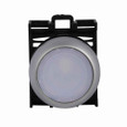 Eaton M22-DL-W M22 modular pushbutton, 22.5 mm, Flush, Momentary, Illuminated, Bezel: Silver, Button: White, IP67, IP69K, NEMA 4x, 13, 5,000,000 Million mechanical operations