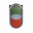 Eaton M22-DDL-GR M22 modular pushbutton, 22.5 mm, Extended- dual button actuator, Momentary, Illuminated, Bezel: Silver, Button: Top Green, Bottom Red, IP66, NEMA 4X, 13, Light 100,000 hours, Button 200,000 Operations