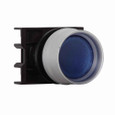 Eaton M22-DGL-B 22.5 mm Modular Pushbutton Operator, RQM-Titan, Flush, Blue Actuator, Silver bezel, Illuminated, 5,000,000 operations, Momentary, Guarded, M22 Series