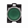 Eaton M22-DGL-B 22.5 mm Modular Pushbutton Operator, RQM-Titan, Flush, Blue Actuator, Silver bezel, Illuminated, 5,000,000 operations, Momentary, Guarded, M22 Series