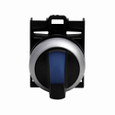 Eaton M22-WLKV-B M22 modular pushbutton, M22 Modular Selector Switch Operator, 22.5 mm, Knob, Momentary, Illuminated, Bezel: Silver, Button: Blue, IP66, NEMA 4X, 13, Two-Position, V, Light 100,000 hours, Button 100,000 Operations