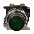 Eaton 10250T76W 10250T pushbutton, 30.5 mm, Heavy-Duty, NEMA 3, 3R, 4, 4X, 12, 13, Illuminated, Momentary, Extended, White actuator, Incandescent, transformer light unit, 1NO-1NC, 120 V light unit, Chrome bezel, Plastic actuator