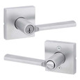 Kwikset KWI-740LSLSQT-S Lisbon Lever with Square Rose Entry Door Lock SmartKey with 6AL Latch and RCS Strike