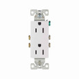 Eaton 1107-9W residential grade duplex receptacle, #14-10 AWG, 15A, Decorator, Commercial|Residential, Flush, 125V, Side and push, White, Brass, Impact-resistant thermoplastic, 5-15R, Duplex, Screw, Thermoplastic, Core pack, Auto grounding