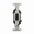 Eaton 1303BK toggle switch, 15A, Wall, 120V, Back and side, push wire, Non-grounding, Black, Three-Way