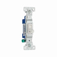 Eaton 1301-7W toggle switch, #14-10 AWG, 15A, Residential, Flush, 120V, Side and push, Screw, White, Load type: Motor Control, Fan, LED, Incandescent, ELV, MLV, CFL, Flourescent, Halogen, Single-Pole, Single-Pole, Polycarbonate