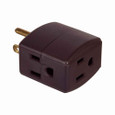 Eaton 1482B-BOX three outlet cube tap, Single receptacle to 3 outlets, 15A, 125V, Brown, Thermoplastic, 5-15R, NEMA 5-15R