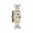 Eaton 1877LA commercial specification grade single receptacle, #14-10 AWG, 20A, Commercial, Flush, 125V, Side wire, Light almond, Brass, Nylon face, PVC bottom, 5-20R, Single, Screw, PVC, Core pack