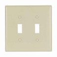 Eaton 2039V-BOX Toggle wallplate, Ivory, Toggle Cutout, Thermoset, Two- gang, Mid-size, ED Box