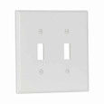 Eaton 2039W Toggle wallplate, White, Toggle Cutout, Thermoset, Two- gang, Mid-size