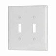Eaton 2039W Toggle wallplate, White, Toggle Cutout, Thermoset, Two- gang, Mid-size