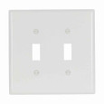 Eaton 2039W Toggle wallplate, White, Toggle Cutout, Thermoset, Two- gang, Mid-size