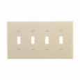 Eaton 2054A Toggle wallplate, Almond, Toggle Cutout, Thermoset, Four- gang, Mid-size