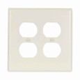 Eaton 2050A Duplex receptacle wallplate, Almond, Duplex receptacle Cutout, Thermoset, Two- gang, Mid-size