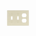 Eaton 2158V-BOX Combination wallplate, Ivory, Toggle, Toggle, Duplex receptacle Cutout, Thermoset, Three- gang, Standard, ED Box