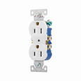 Eaton 270-9W residential grade duplex receptacle, #14-10 AWG, 15A, Commercial|Residential, Flush, 125V, Side and push, White, Brass, Impact-resistant thermoplastic, 5-15R, Duplex, Screw, Thermoplastic, Core pack, Auto grounding