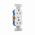 Eaton 270W residential grade duplex receptacle, #14-10 AWG, 15A, Commercial|Residential, Flush, 125V, Side and push, White, Brass, Impact-resistant thermoplastic, 5-15R, Duplex, Screw, Thermoplastic, Core pack