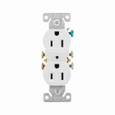 Eaton 270W residential grade duplex receptacle, #14-10 AWG, 15A, Commercial|Residential, Flush, 125V, Side and push, White, Brass, Impact-resistant thermoplastic, 5-15R, Duplex, Screw, Thermoplastic, Core pack