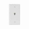 Eaton 3532-4W Wallplate with connector, 4-conductor jack, Commercial, residential telephone, Flush, box, White, Data/Voice modular jack, Type 625B4 screw terminals, Thermoplastic elastomer (TPE), Standard, Type 625B4