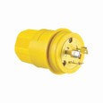 Eaton 3331PW Arrow Hart watertight locking plug, #18-10 AWG, 30A, Industrial, 125/250V, Back wiring, Yellow, Brass, Watertight, Non-NEMA, Three-pole, Three-wire, non-grounding, Santoprene thermoplastic elastomeric, 0.43 to 1.15 in