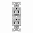 Eaton 5262CDGY Arrow Hart heavy duty industrial specification grade duplex receptacle, Auto-grounding,screw-catch, Dual control, #14-10 AWG, 15A, Flush, 125V, Gray, Brass, High-impact nylon face,PVC base, 5-15R, Two-pole, Three-wire, Screw,