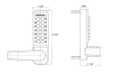 Lockey 2835 Mechanical Keyless Lever Lock dimension diagram: 1-5/8" wide x 5-5/8" tall body, 7/8" depth, 2-1/4" latch backset