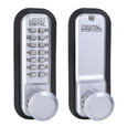 Lockey 2830 Mechanical Pushbutton Keyless Knob Lock, Satin Chrome, Single Combination - front and rear view