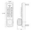 Lockey 3210 Marine Grade Deadbolt dimensional drawing - 1-3/4" wide x 6-1/4" tall body, 2" depth with deadbolt extended