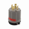 Eaton 7411C safety grip locking plug, #16-12 AWG, 20A, Industrial, 120/208V, Back wiring, Gray, Safety grip, Non-NEMA, Four-pole, Four-wire, Nylon