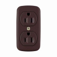Eaton 78B-BOX residential grade duplex receptacle, #14 to 10 AWG, 15A, Residential, Surface, 125V, Back and side, Brown, Brass, Thermoplastic, 5-15R, Duplex, Screw, Thermoplastic, ED Box