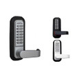 Lockey 285P Keyless Mechanical Panic Trim with Lever Handle - Satin Chrome finish shown (primary), with Jet Black and White finish insets