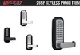 Lockey 285P Keyless Mechanical Panic Trim with Lever Handle - multiple finish options shown: White, Jet Black, Satin Chrome
