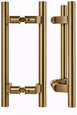 ABH AB3310 Offset Flat End Door Pull Handle in Satin Bronze, back-to-back and single configurations shown, commercial grade surface mount