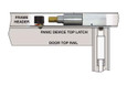 SDC PD2090A PanicLok electric bolt lock — schematic line drawing showing panic device top latch alignment between frame header and door top rail for narrow stile glass door installation