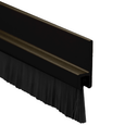 Pemko 18041 door bottom weatherstrip close-up, black suede powder coat retainer with soft brush insert showing brush filament detail and retainer channel
