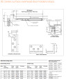 Glynn-Johnson 90 Series – technical specification drawing showing butt-hinge plan view, cross-section in closed position, standard and angle jamb brackets, and 90 Series sizing chart