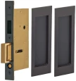 Omnia 7035/PD Modern Rectangular Pocket Door Lock Set with Mortise Edge Pull, Pair Dummy Function