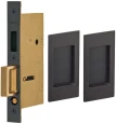 Omnia 7036/PD Modern Rectangular Pocket Door Lock Set with Mortise Edge Pull, Pair Dummy Function